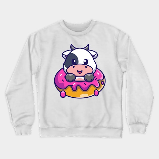 Cute baby cow with doughnut cartoon Crewneck Sweatshirt by Wawadzgnstuff